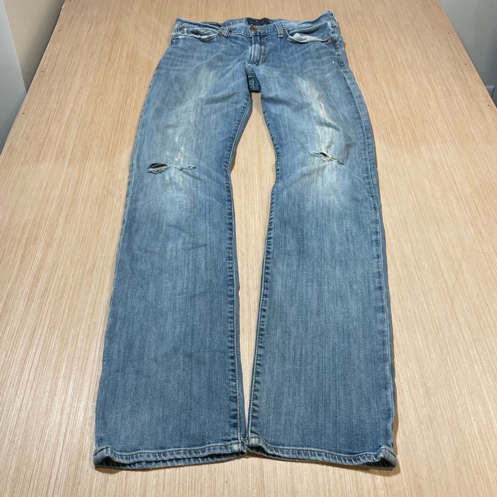 Lucky Brand Jeans Mens Light Wash Distressed Relaxed Straight W31 L34